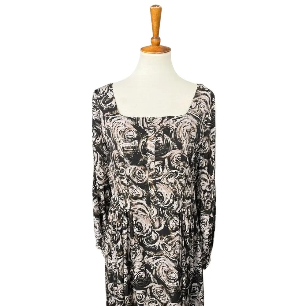 NWOT Liyan McAteer Long Sleeve Midi Abstract Floral Workwear Dress Size 12